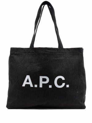 Большая сумка-тоут с логотипом A.P.C.. Цвет: черный
