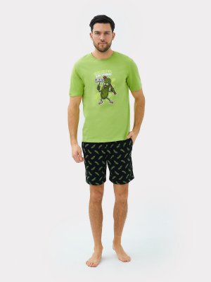 Комплект мужской (футболка, шорты) Mark Formelle. Цвет: лайм +огурцы на черном
