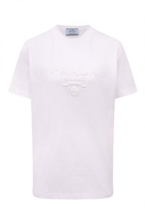 Хлопковая футболка Prada. Цвет: белый