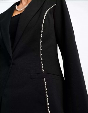 Черный приталенный пиджак с жемчужной отделкой выходит в свет Miss Selfridge