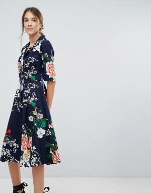 Платье-рубашка на пуговицах с цветочным принтом Uttam Boutique. Цвет: темно-синий