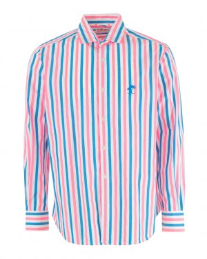 Рубашка изо льна MC2 Saint Barth. Цвет: белый+розовый+голубой