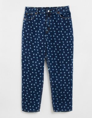Выбеленные прямые джинсы с цветочным принтом из материала добавлением органического хлопка Taiki-Голубой Monki