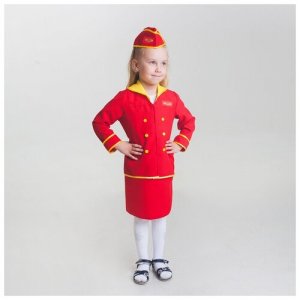 Детский карнавальный костюм Стюардесса, юбка, пилотка, пиджак, 4-6 лет, рост 110-122 см Romanoff. Цвет: белый/желтый/красный-желтый/красный