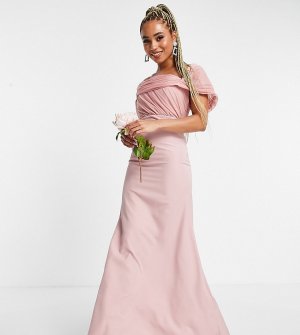 Нежно-розовое платье-бандо с отделкой из органзы Bridesmaid-Розовый цвет Missguided