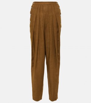 Плиссированные брюки с высокой посадкой из льна и шерсти , коричневый Loro Piana