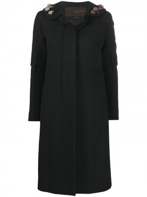 Пальто средней длины с цветочной аппликацией pre-owned Louis Vuitton. Цвет: черный