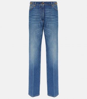 Прямые джинсы с высокой посадкой , синий Versace