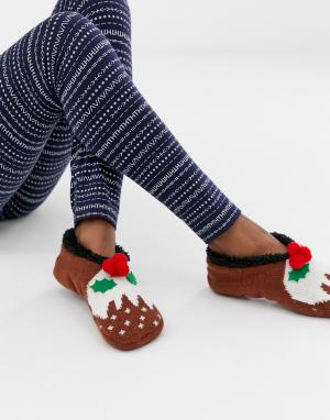 Носки-слиперы с рисунком рождественского пудинга Brave Soul. Цвет: коричневый