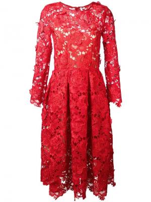 Расклешенное кружевное платье Alcoolique. Цвет: красный