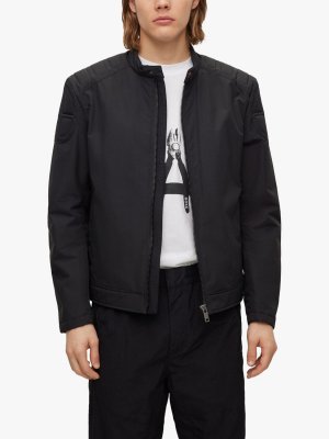 Байкерская куртка на молнии с утепленными плечами BOSS Ocasey, черная Hugo