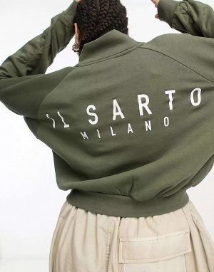 Куртка-бомбер Plus цвета хаки с присборенными рукавами Il Sarto. Цвет: хаки