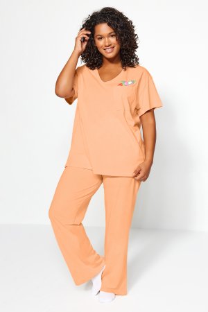 Пижамный комплект больших размеров - оранжевый вышивка Trendyol