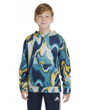 Пуловер с капюшоном и принтом Тепловая карта для больших мальчиков длинными рукавами adidas, мультиколор Adidas