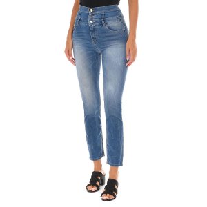 Длинные джинсовые брюки с эффектом потертости из эластичной ткани 10DBF0807 женщина MET