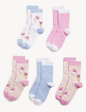 5 пар хлопковых носков с цветочным принтом и пятнами , мульти Marks & Spencer