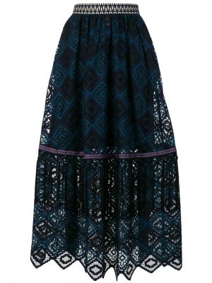 Плиссированная юбка с кружевной отделкой Miahatami. Цвет: синий
