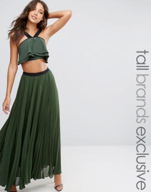 Плиссированная юбка макси с контрастным поясом True Decadence Tall. Цвет: зеленый