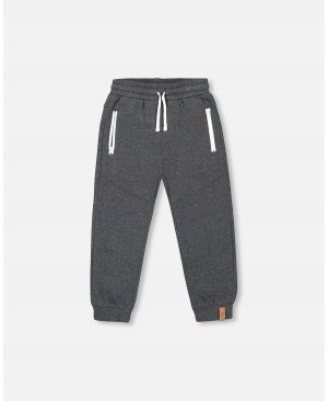 Флисовые спортивные штаны для мальчиков с карманами на молнии, темно-серые, детские Deux par