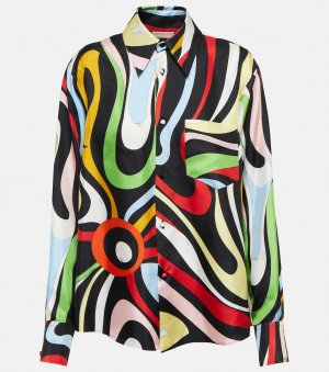 Рубашка из шелкового атласа с принтом PUCCI, разноцветный Pucci