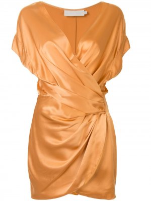 Платье с открытыми плечами и запахом Michelle Mason. Цвет: золотистый