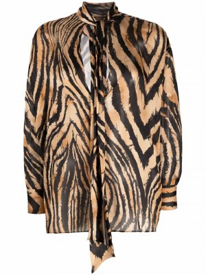 Блузка с завязками и тигровым принтом Roberto Cavalli. Цвет: бежевый