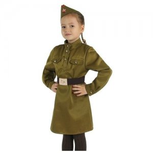 Карнавальный костюм для девочки Военный, платье, ремень, пилотка, рост 104-110 см Zhorya