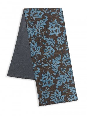 Шелковый шарф с принтом листьев , коричневый Kiton