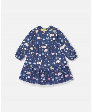 Платье с принтом и сетчатой ​​оборкой для девочек, темно-синее Sleepy Cats — малышей|детей Deux par