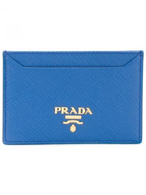 Классическая визитница Prada. Цвет: синий
