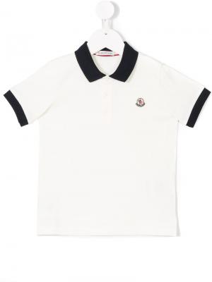 Рубашка-поло с заплаткой логотипом Moncler Kids. Цвет: белый