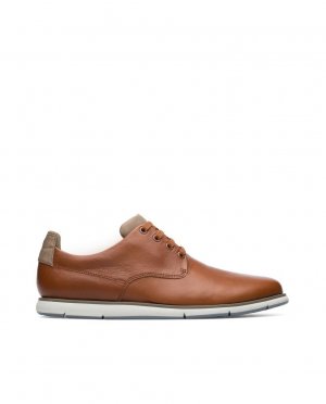 Мужские туфли на шнуровке коричневого цвета с белой подошвой , коричневый Camper