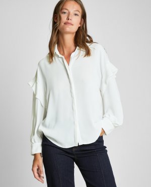 Женская рубашка с длинными рукавами и рюшами , белый Trucco