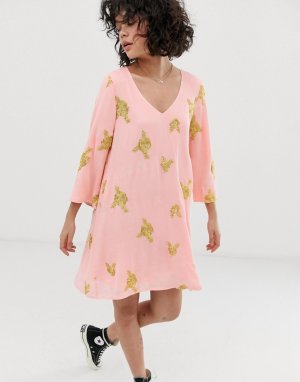 Свободное платье с вышивкой -Розовый Wild Honey