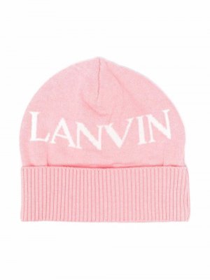 Шапка бини вязки интарсия с логотипом LANVIN Enfant. Цвет: розовый