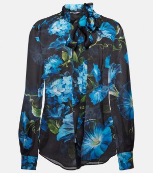 Шелковая блузка с цветочным принтом, мультиколор Dolce&Gabbana