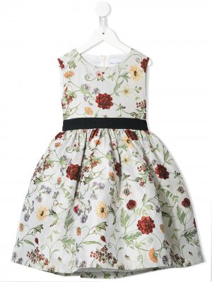 Расклешенное платье с цветочным принтом Oscar De La Renta Kids. Цвет: зеленый