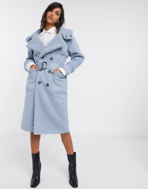 Двустороннее пальто из искусственного меха -Голубой Urbancode