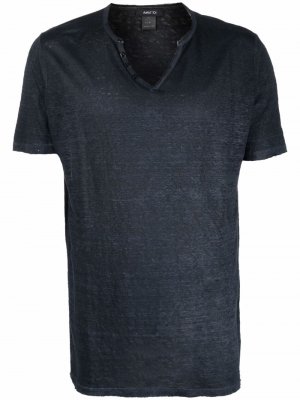 Split-neck linen T-shirt Avant Toi. Цвет: синий