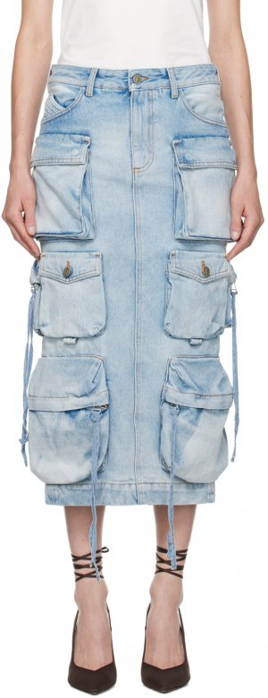 Синяя джинсовая юбка-миди с карманами The Attico