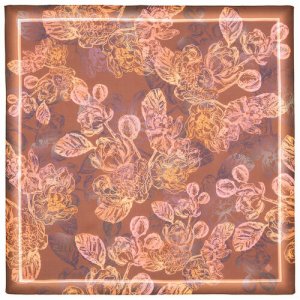 Платок ,80х80 см, бирюзовый, фиолетовый Павловопосадская платочная мануфактура. Цвет: розовый/оранжевый/желтый/бежевый