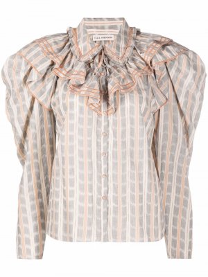 Ruffled-neck check pattern blouse Ulla Johnson. Цвет: нейтральные цвета