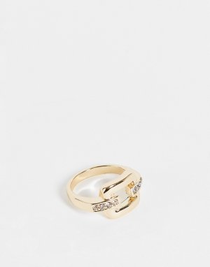 Золотистое кольцо с крупным звеном от цепочки со стразами -Золотистый Topshop