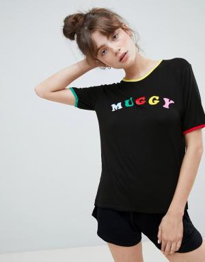 Пижамный комплект из футболки и шорт Adolescent Clothing. Цвет: черный