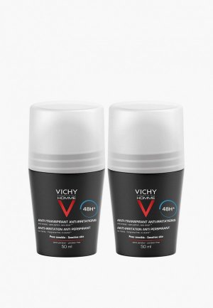 Дезодоранты 2 шт. Vichy HOMME, шариковый, 48Ч, для Чувствительной кожи, х 50 мл (-50% на 2-ой продукт). Цвет: прозрачный
