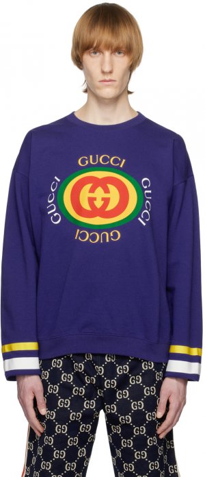 Темно-синий свитшот с принтом Gucci