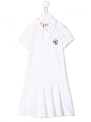 Платье с воротником-поло и мелким логотипом Kenzo Kids. Цвет: белый