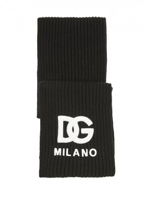 Черный шерстяной шарф для мальчика с логотипом Dolce&Gabbana