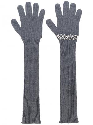 Перчатки с ребристой фактурой украшением из пайеток Nº21. Цвет: серый