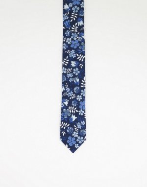 Синий галстук с цветочным принтом -Темно-синий Gianni Feraud